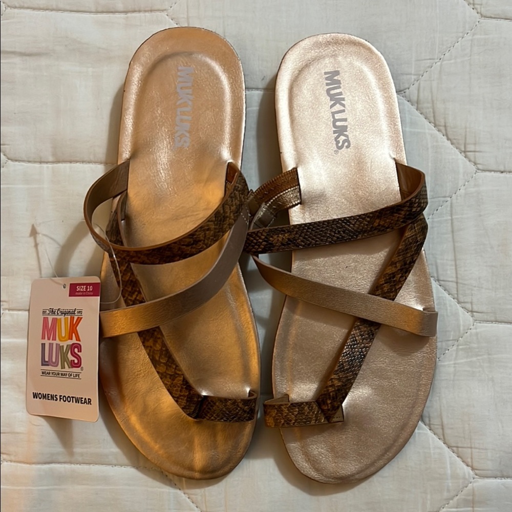 Muk Luks Gold and Brown Strappy Sandals